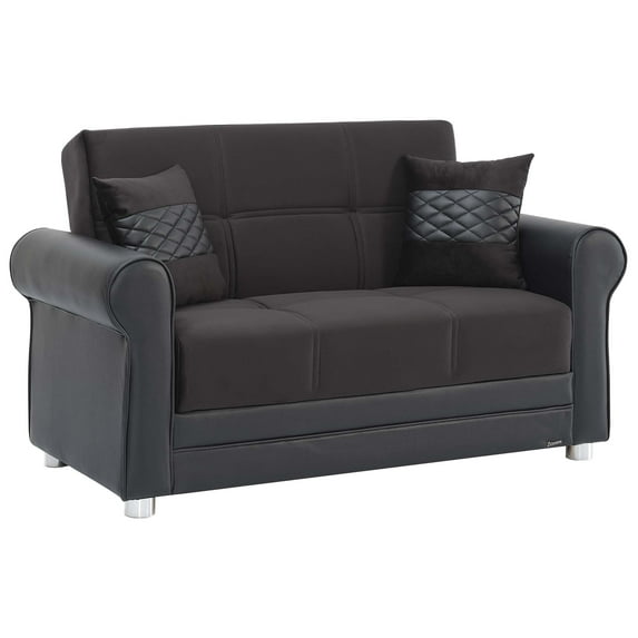 Ottomanson Convertible Sleeper Loveseat with Hidden Storage, Firm Seating, Black