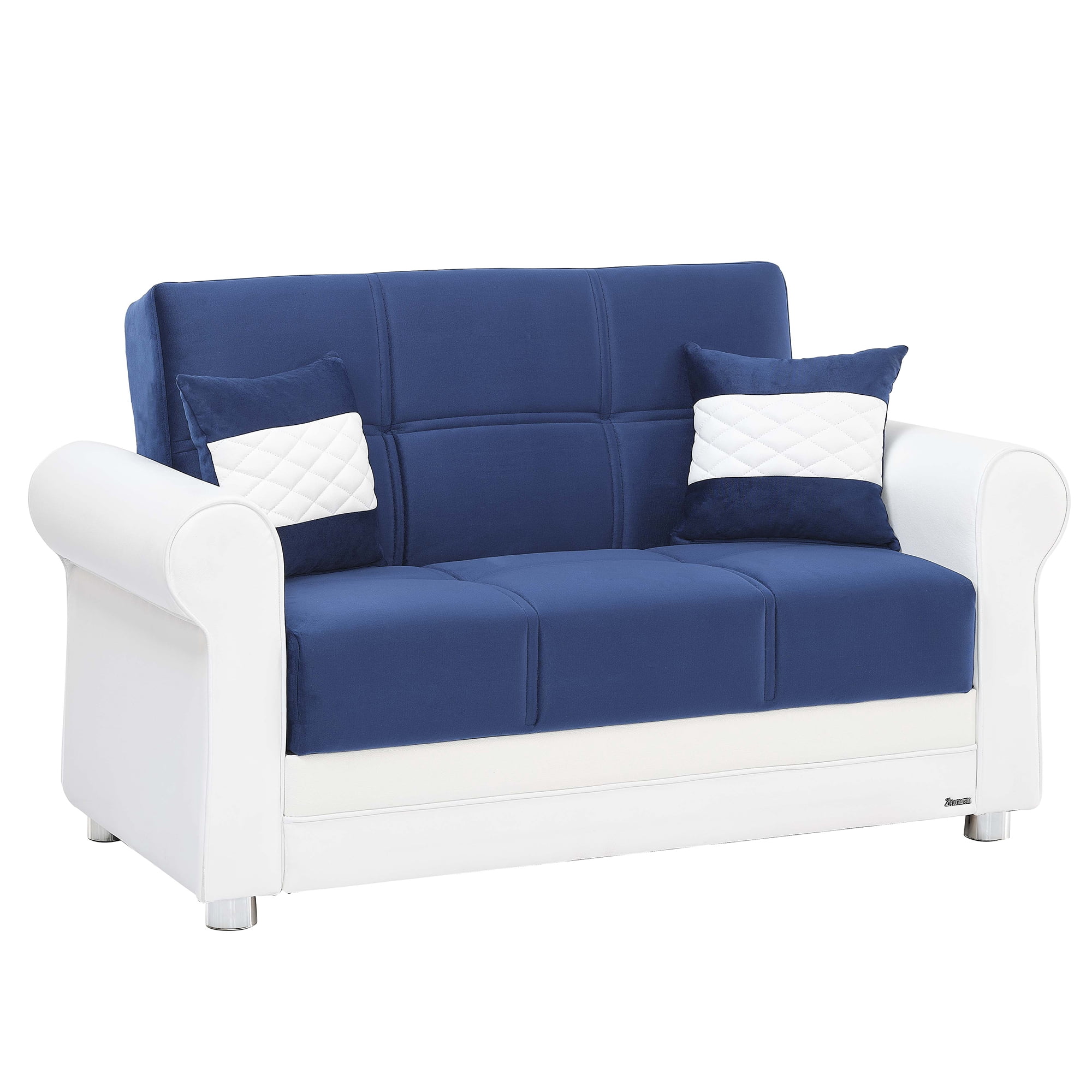 Ottomanson Convertible Sleeper Loveseat with Hidden Storage, Firm Seating, Blue