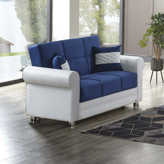 Ottomanson Convertible Sleeper Loveseat with Hidden Storage, Firm Seating, Blue