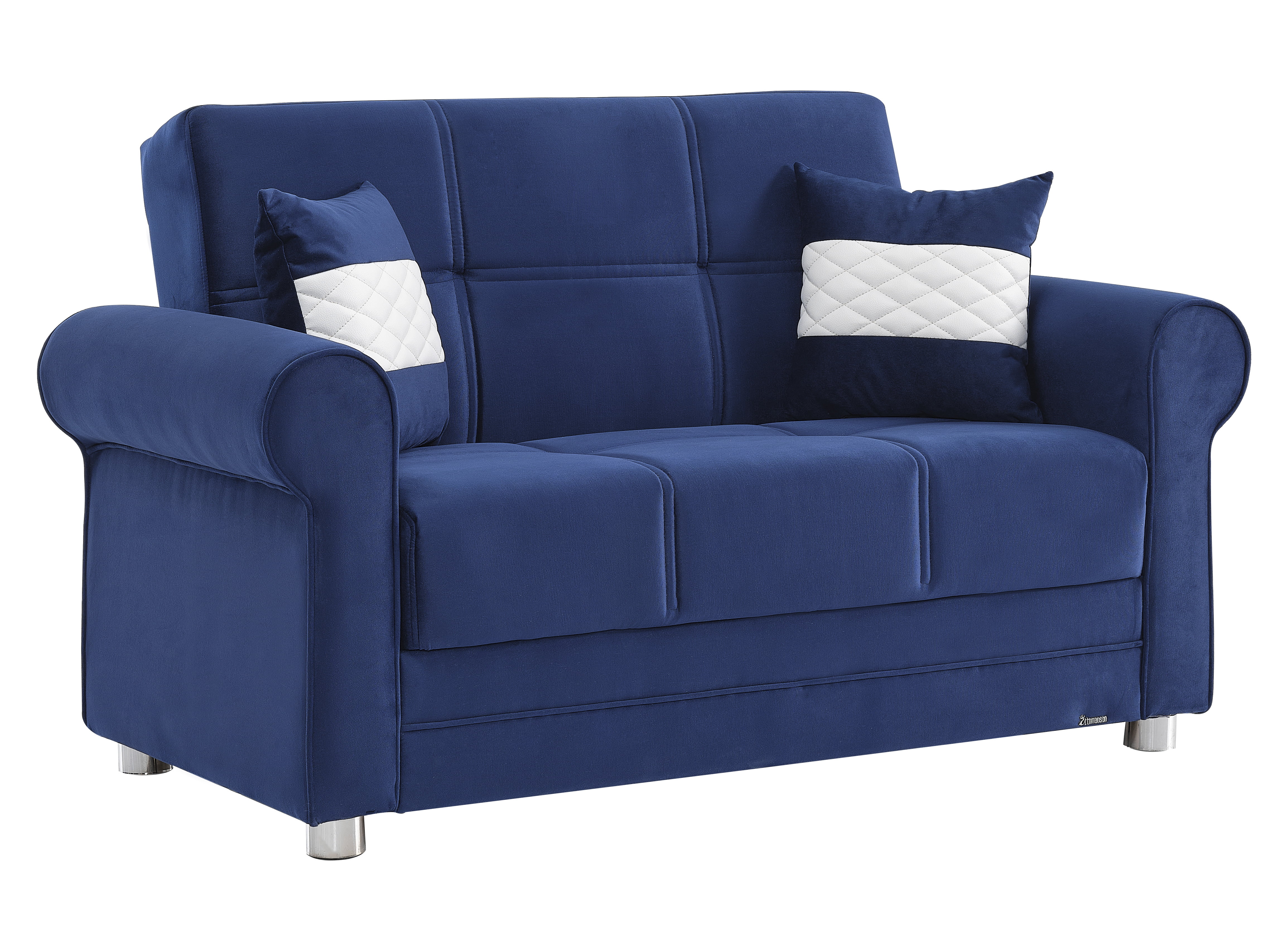 Ottomanson Convertible Sleeper Loveseat with Hidden Storage, Firm Seating, Blue