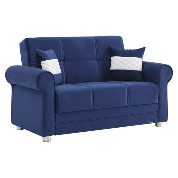 Ottomanson Convertible Sleeper Loveseat with Hidden Storage, Firm Seating, Blue