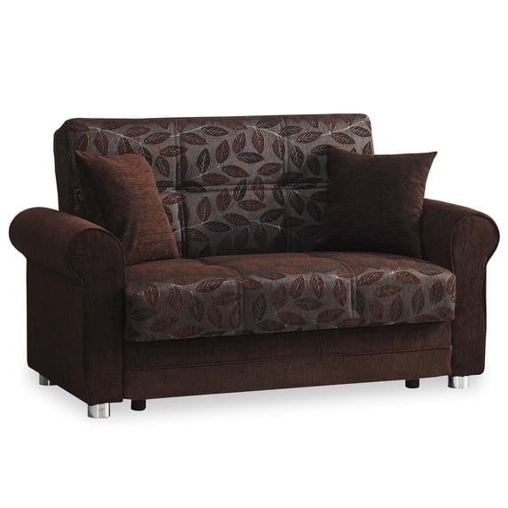 Ottomanson Convertible Sleeper Loveseat with Hidden Storage, Firm Seating, Brown