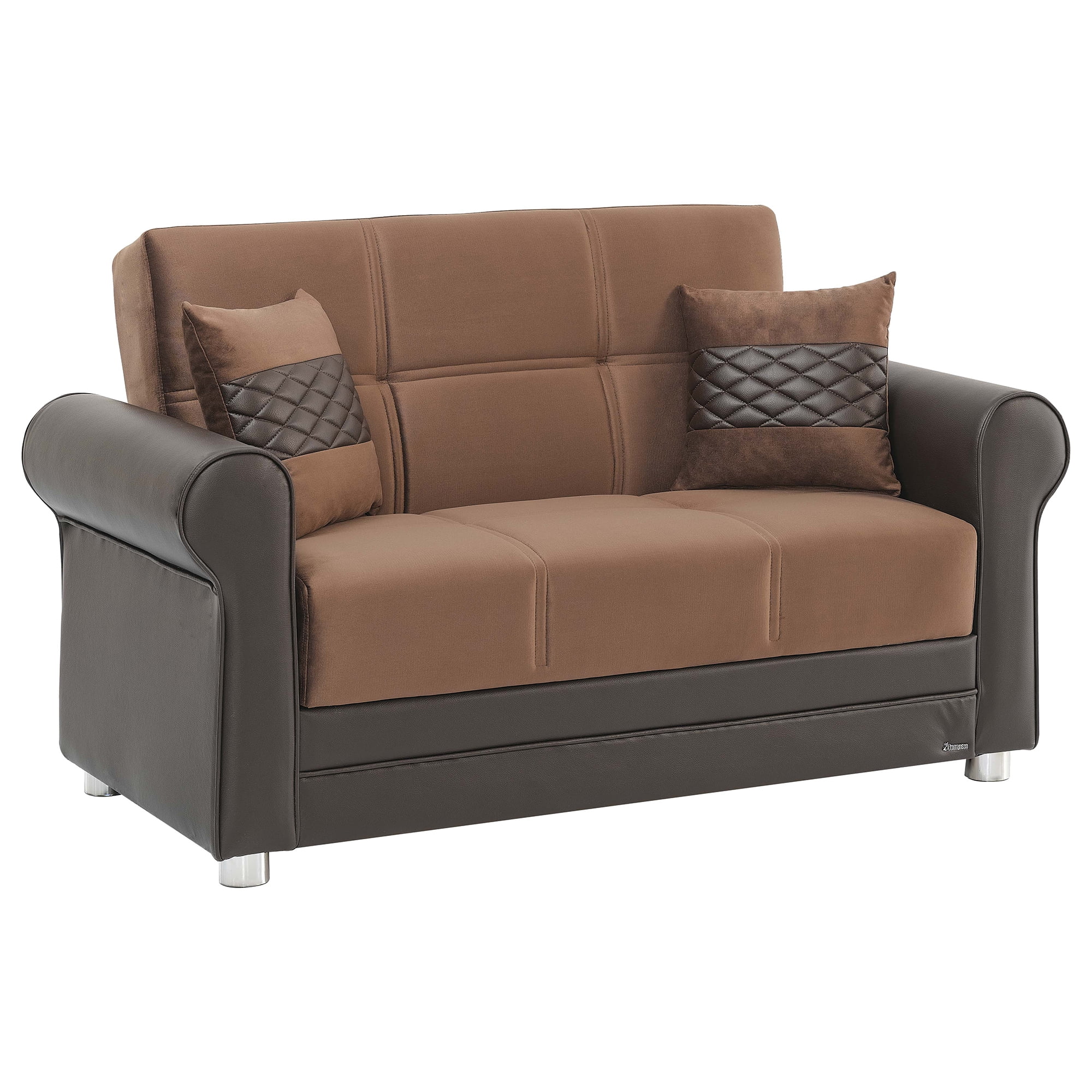 Ottomanson Convertible Sleeper Loveseat with Hidden Storage, Firm Seating, Brown