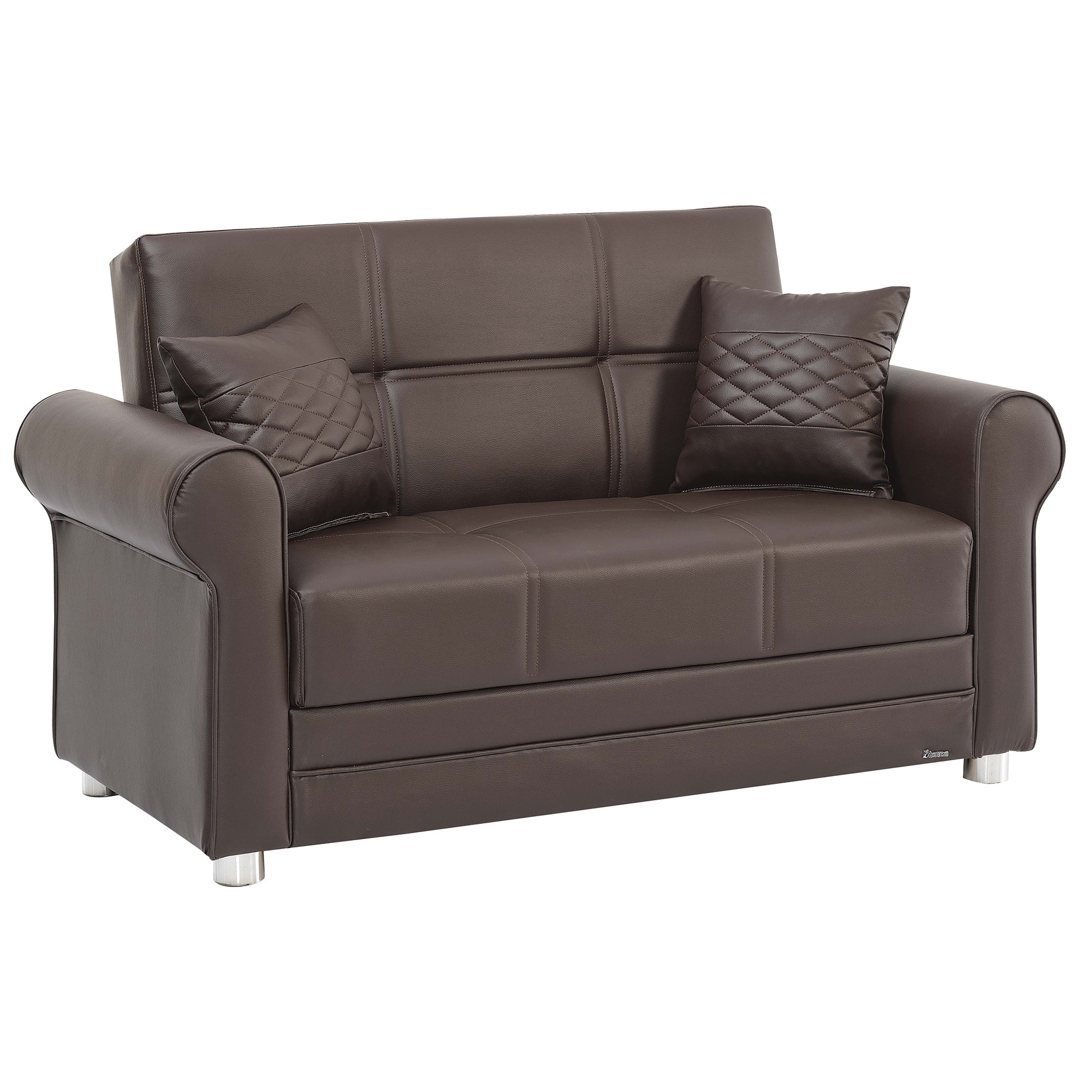Ottomanson Convertible Sleeper Loveseat with Hidden Storage, Firm Seating, Brown