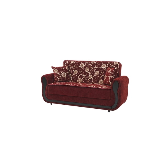 Ottomanson Convertible Sleeper Loveseat with Hidden Storage, Firm Seating, Burgundy