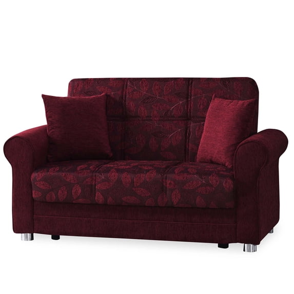 Ottomanson Convertible Sleeper Loveseat with Hidden Storage, Firm Seating, Burgundy