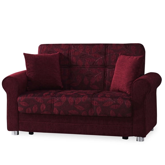 Ottomanson Convertible Sleeper Loveseat with Hidden Storage, Firm Seating, Burgundy