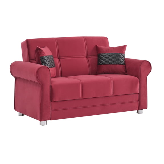 Ottomanson Convertible Sleeper Loveseat with Hidden Storage, Firm Seating, Burgundy