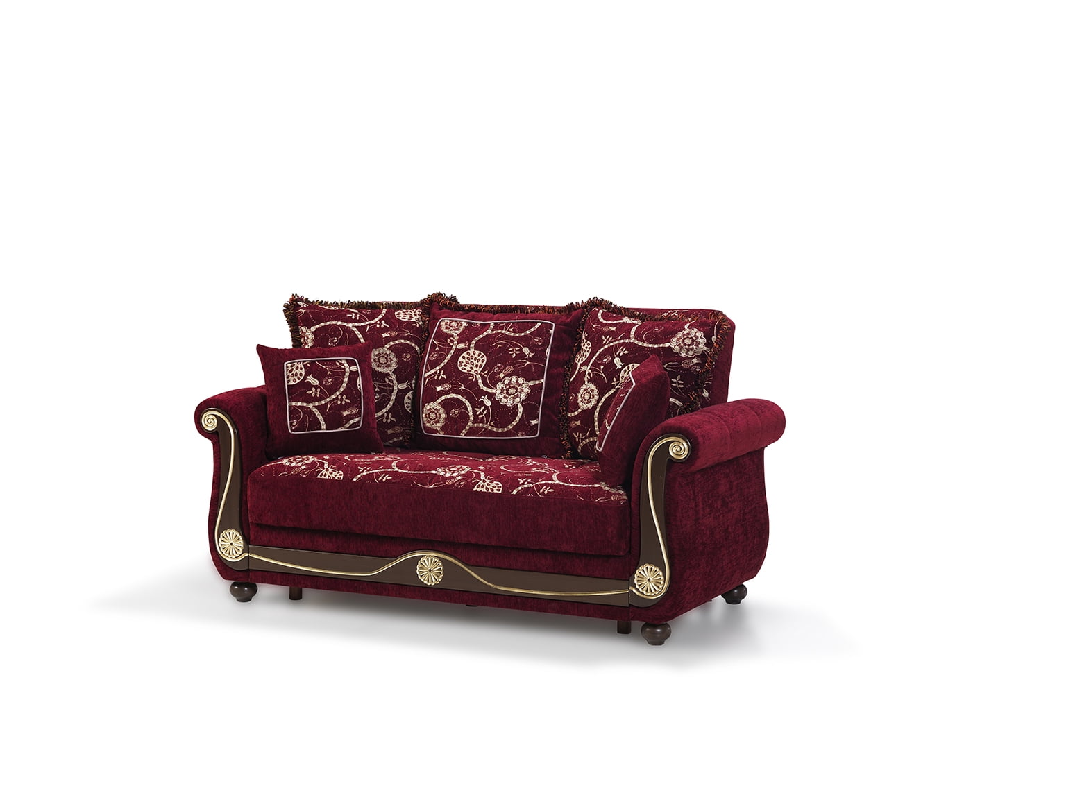Ottomanson Convertible Sleeper Loveseat with Hidden Storage, Firm Seating, Burgundy