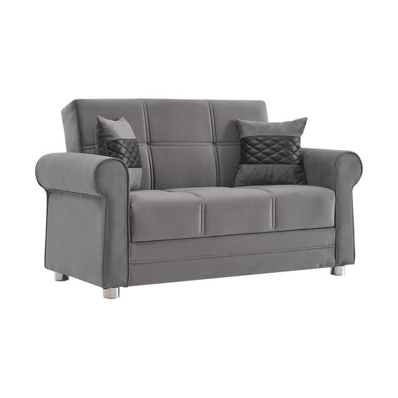 Ottomanson Convertible Sleeper Loveseat with Hidden Storage, Firm Seating, Gray