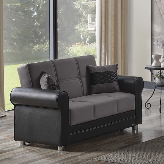 Ottomanson Convertible Sleeper Loveseat with Hidden Storage, Firm Seating, Gray