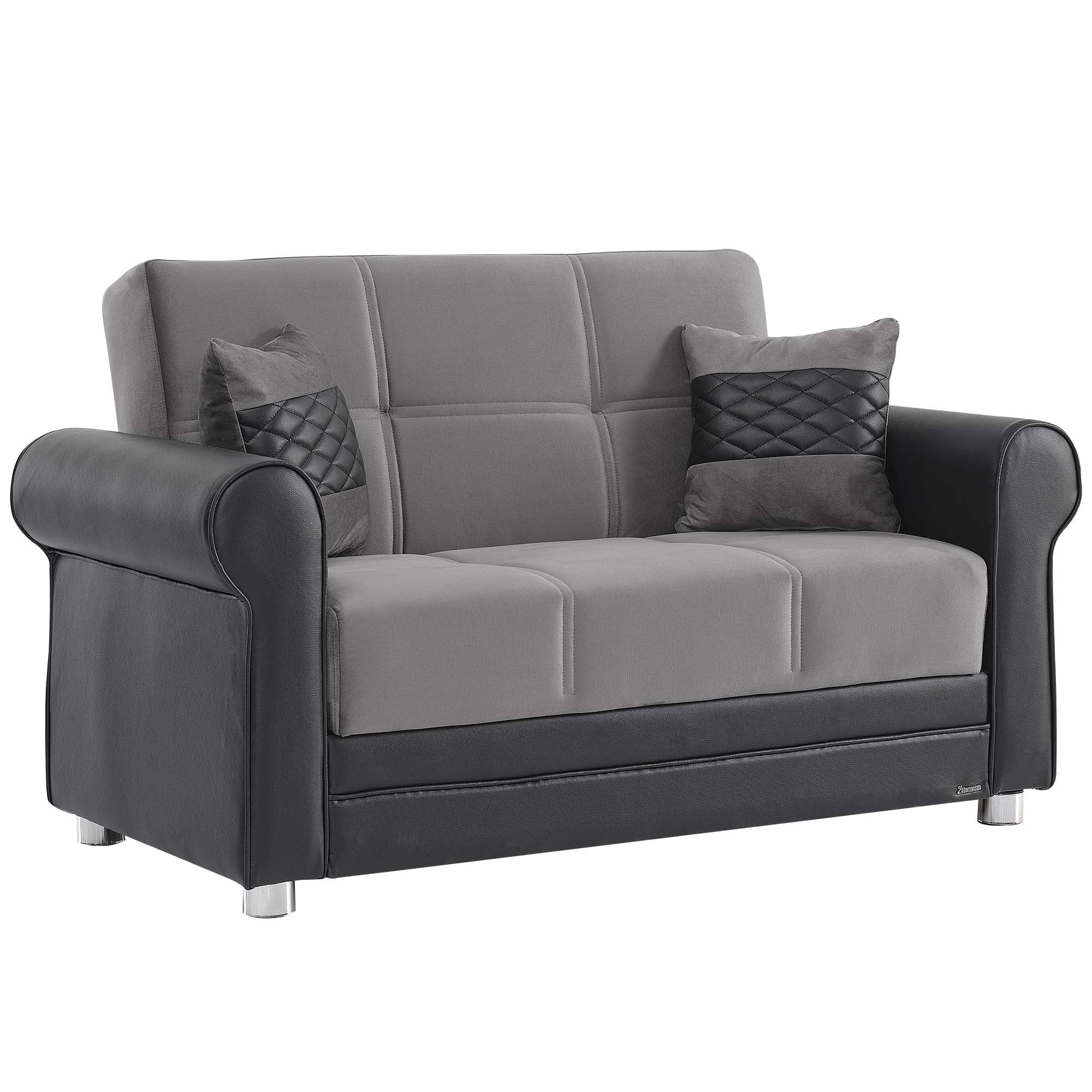 Ottomanson Convertible Sleeper Loveseat with Hidden Storage, Firm Seating, Gray
