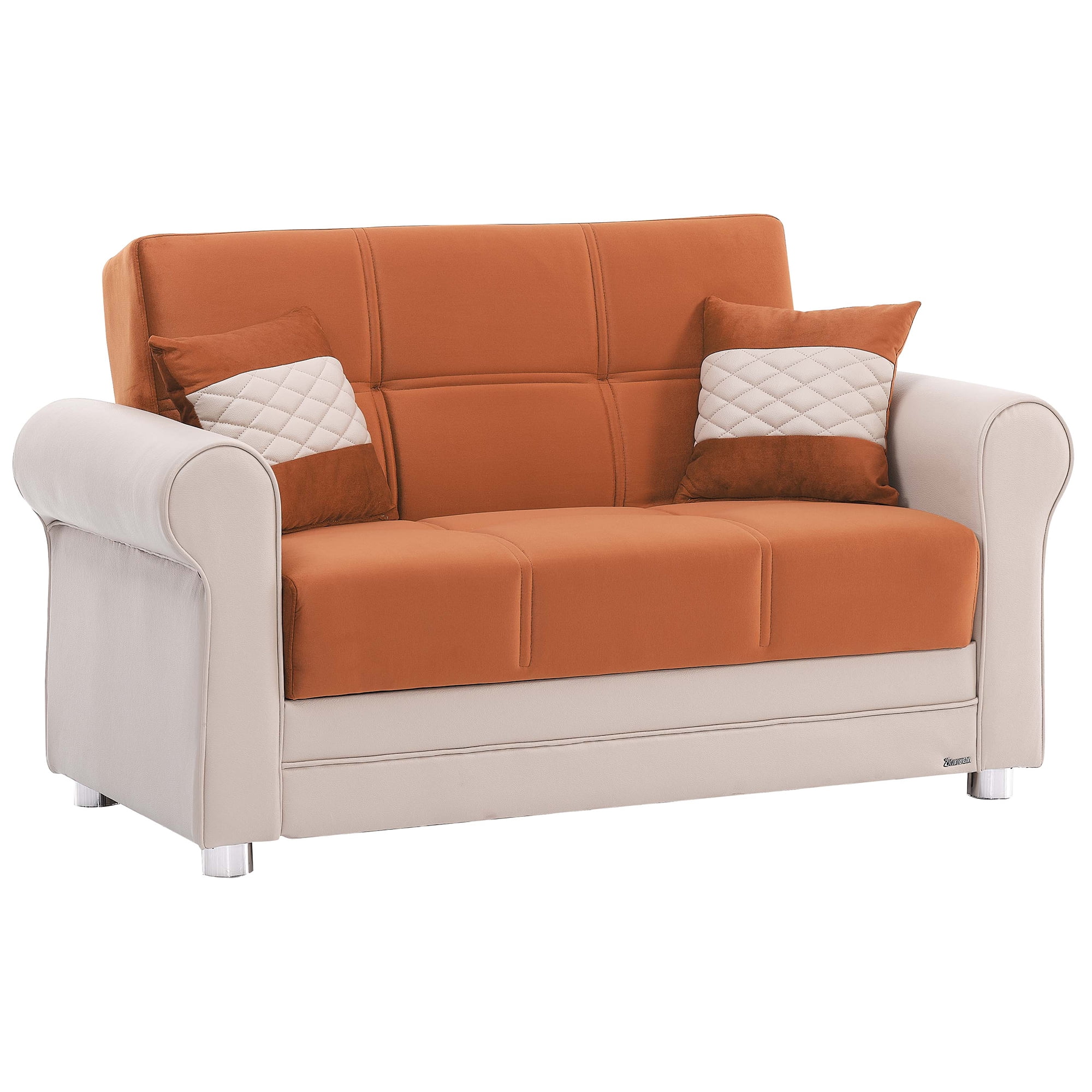Ottomanson Convertible Sleeper Loveseat with Hidden Storage, Firm Seating, Orange