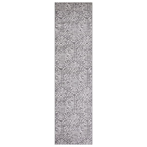 Ottomanson Diagona Geometric Cubes 3x10 Runner Rug, 2'7" x 9'10", Gray/Ivory