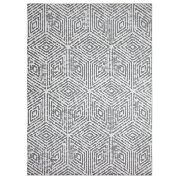 Ottomanson Diagona Geometric Cubes 8x10 Area Rug, 7'8" x 9'8", Ivory/Gray