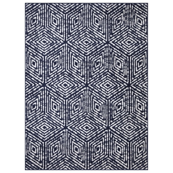 Ottomanson Diagona Geometric Cubes 8x10 Area Rug, 7'8" x 9'8", Navy/Ivory