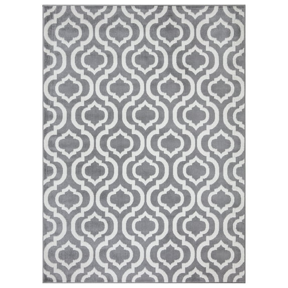 Ottomanson Diagona Moroccan Trellis 7x10 Area Rug, 6'7" x 9'3", Gray/Ivory
