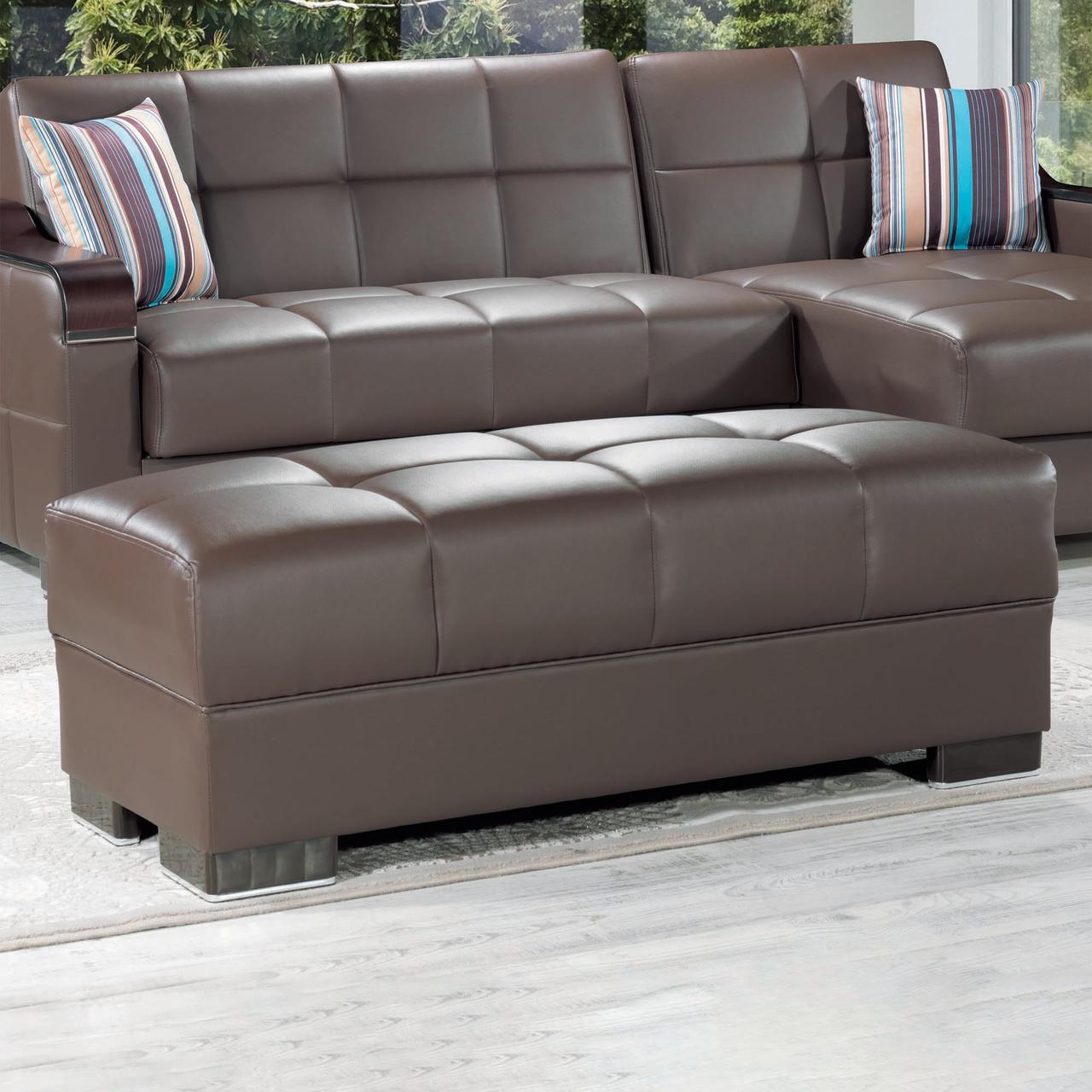 Ottomanson Diego Upholstered Tufted Ottoman, Brown