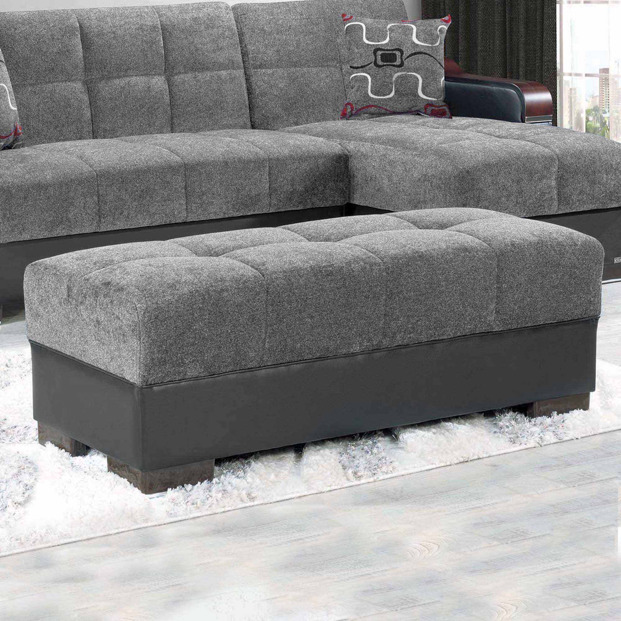 Ottomanson Diego Upholstered Tufted Ottoman, Gray