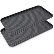 Ottomanson Boot Tray Pet Bowl Mat Utility Storage Tray (2 Pcs), Black, 30" X 15"
