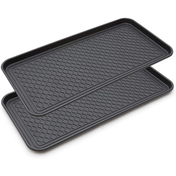 Ottomanson Boot Tray Pet Bowl Mat Utility Storage Tray (2 Pcs), Black, 30" X 15"