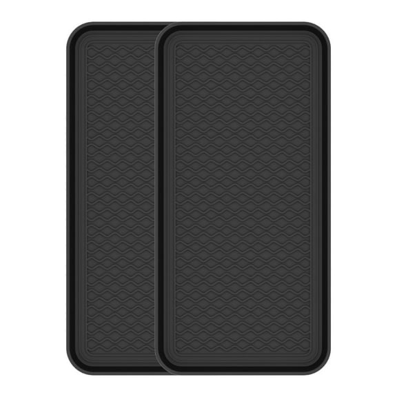 Ottomanson 2 Pack Multi-Purpose Boot Tray 15" x 30" Waterproof Shoe Mat Traps Mud & Dirt, Ideal for Entryway, Mudroom, Pets, Plants – Black