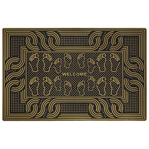 Ottomanson Easy Clean, Waterproof, Low Profile, Non-Slip Foot Step Indoor/Outdoor Rubber Doormat, 18" x 28", Gold