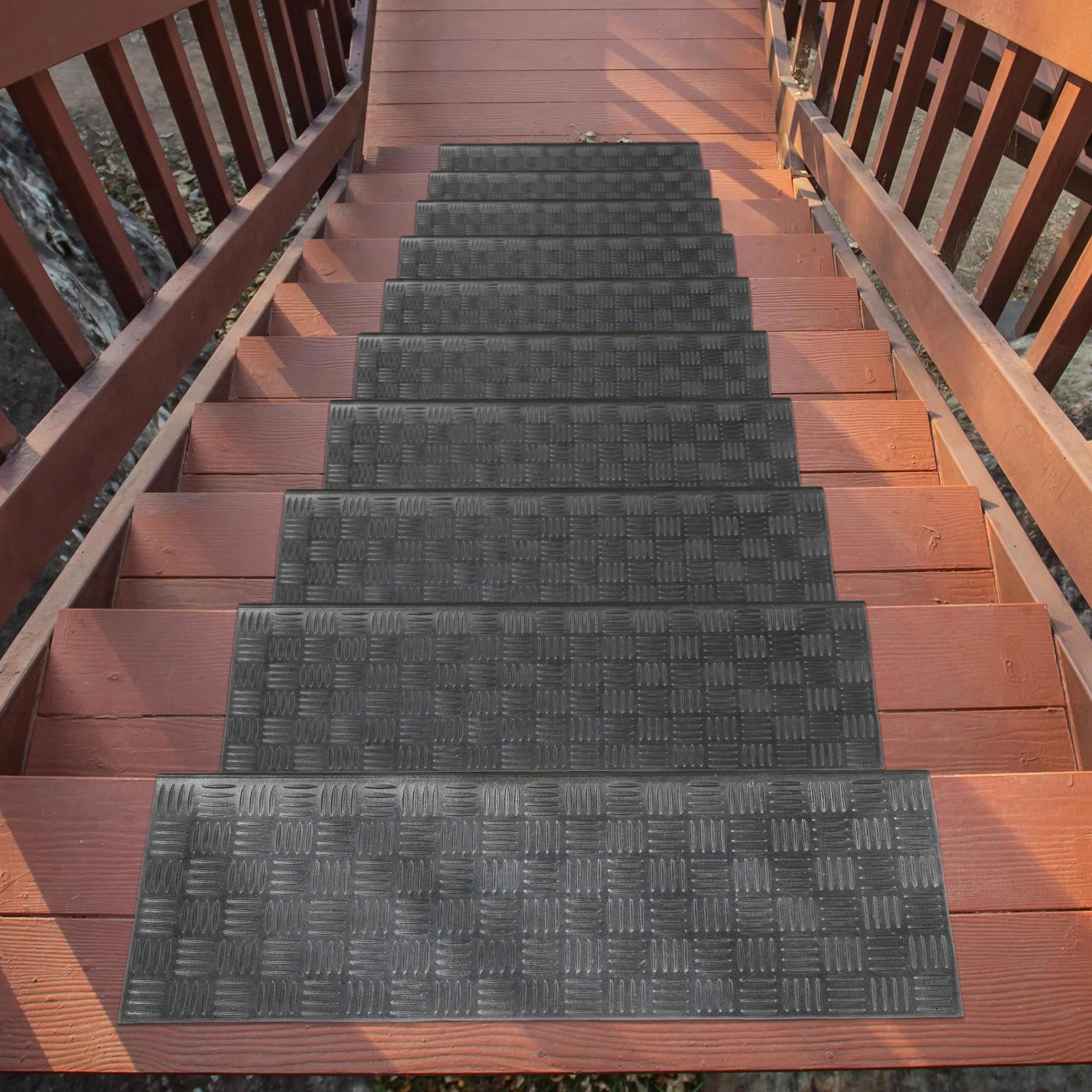 Black Rubber Non-Slip Indoor Outdoor Stair Treads, Set of 5