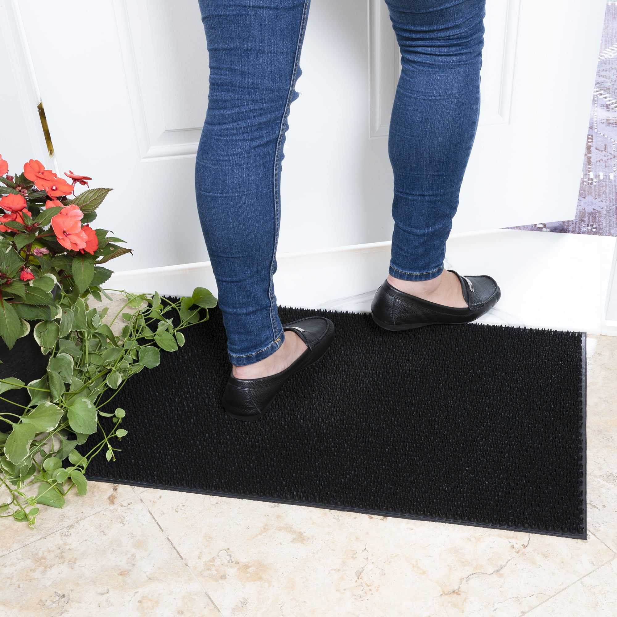 Ottomanson Heavy Duty Non-Slip Rubber Mat 18" x 30" Indoor Outdoor Waterproof Doormat for Entryway Garage Kitchen, Black