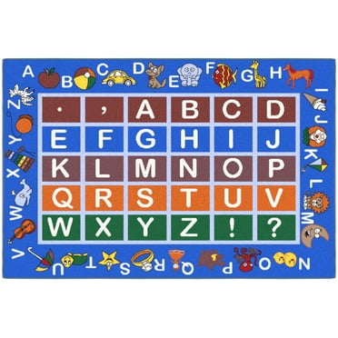 Ottomanson Educational ABC Alphabet 3x5 Washable Non-Slip Area Rug for Kids Playroom, 3'3" x 5', Blue