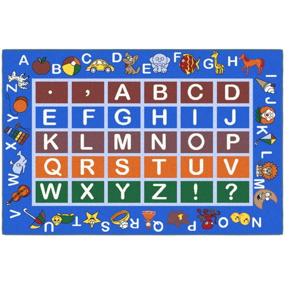 Ottomanson Educational ABC Alphabet 3x5 Non-Slip Area Rug for Kids Playroom, 3'3" x 5', Blue
