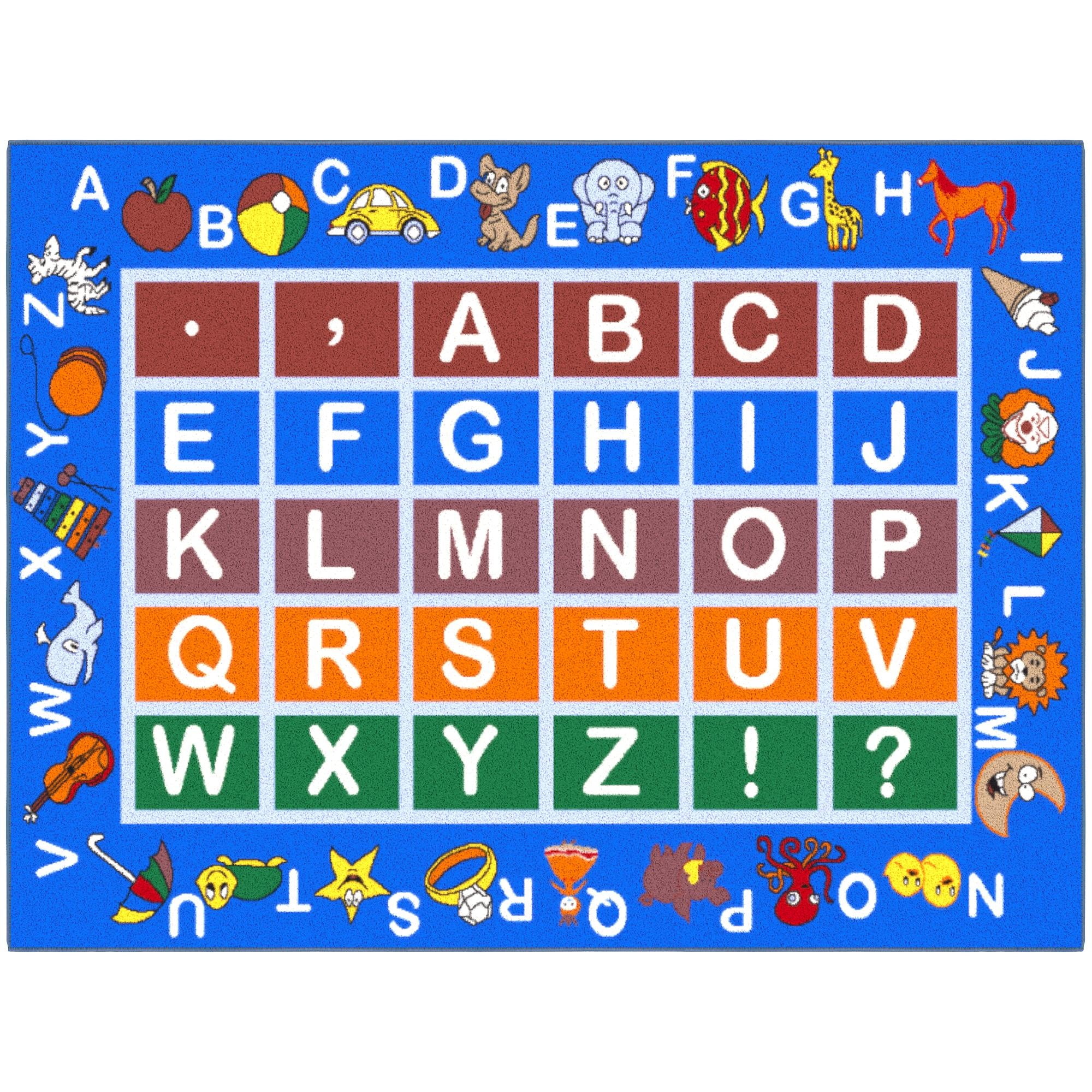 Blue Rectangular Alphabet Educational Non-Slip Kids Area Rug 5' x 7'