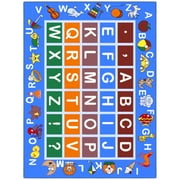Ottomanson Educational ABC Alphabet 5x7 Washable Non-Slip Area Rug for Kids Playroom, 5' x 6'6", Blue