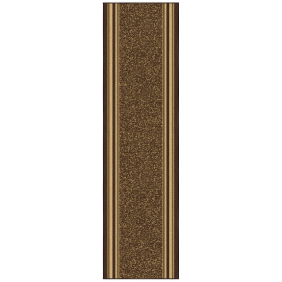 Ottomanson Extra Long Runner Rug 1'10.5" x 13' – Non-Slip Low Pile Hallway Carpet, Border Dark Brown