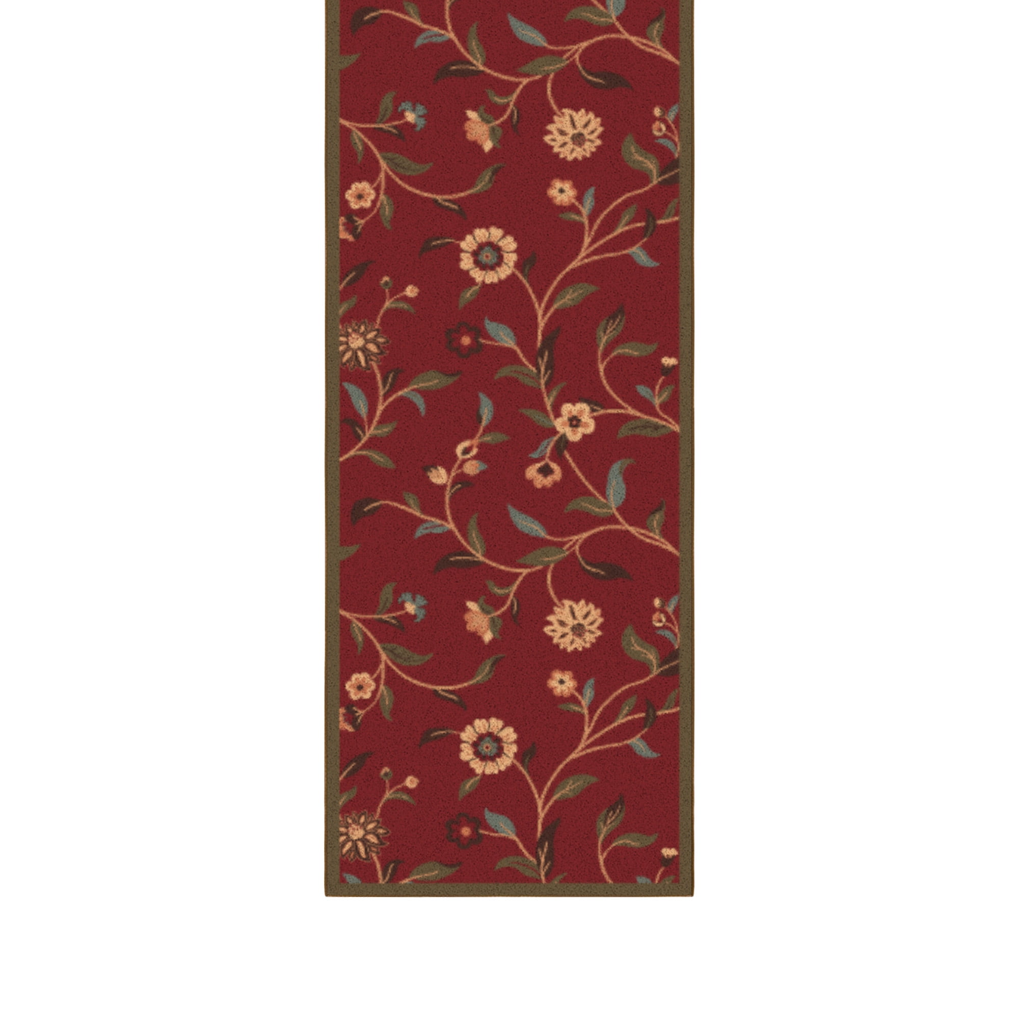 Ottomanson Extra Long Runner Rug 1'10.5" x 17' – Non-Slip Low Pile Hallway Carpet, Floral Red