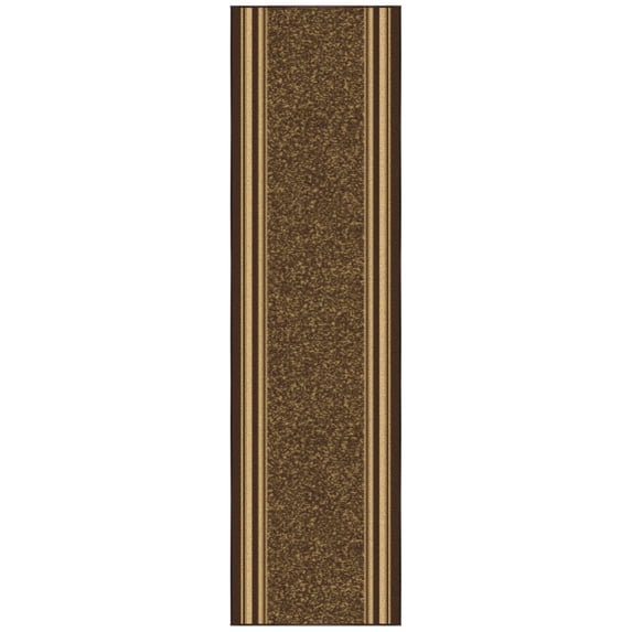 Ottomanson Extra Long Runner Rug 1'10.5" x 33' – Non-Slip Low Pile Hallway Carpet, Border Dark Brown