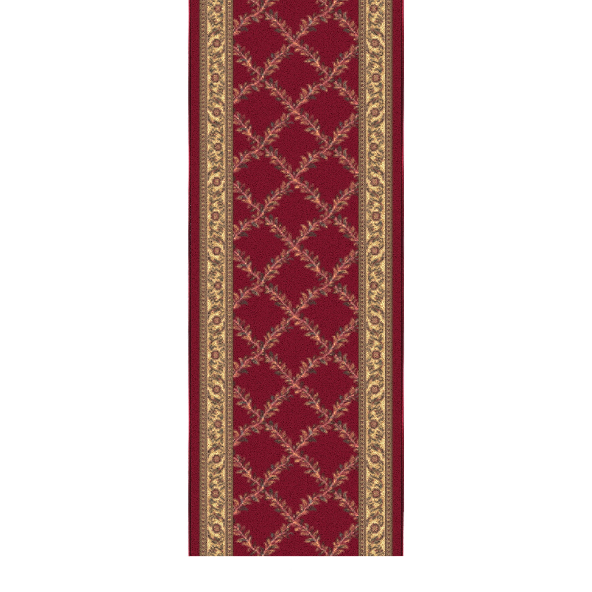 Ottomanson Extra Long Runner Rug 1'10.5" x 33' – Non-Slip Low Pile Hallway Carpet, Trellis Burgundy Red