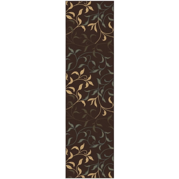 Ottomanson Extra Long Runner Rug 1'10.5" x 41' Non-Slip Low Pile Hallway Carpet, Leaf Brown