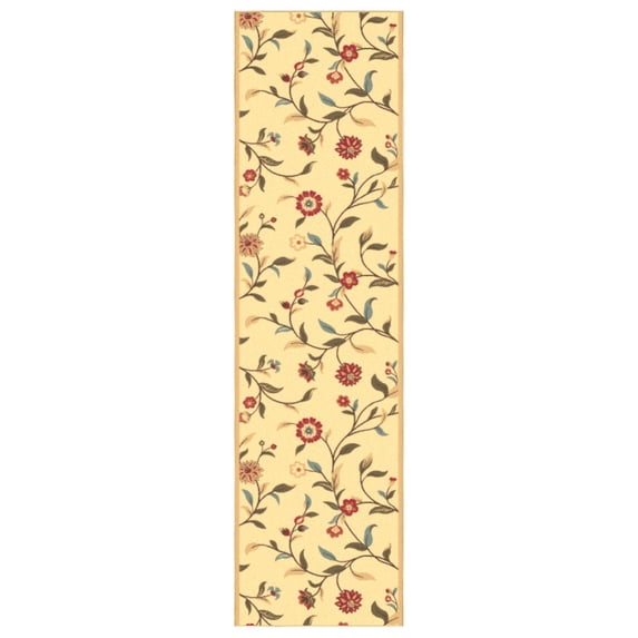 Ottomanson Extra Long Runner Rug 1'10.5" x 49' – Non-Slip Low Pile Hallway Carpet, Floral Beige