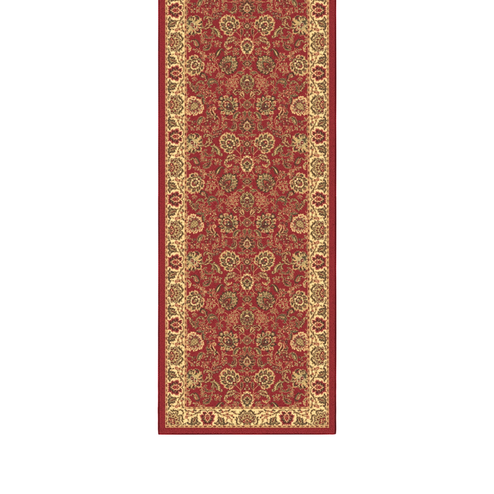 Ottomanson Extra Long Runner Rug 1'10.5" x 53' – Non-Slip Low Pile Hallway Carpet, Oriental Red