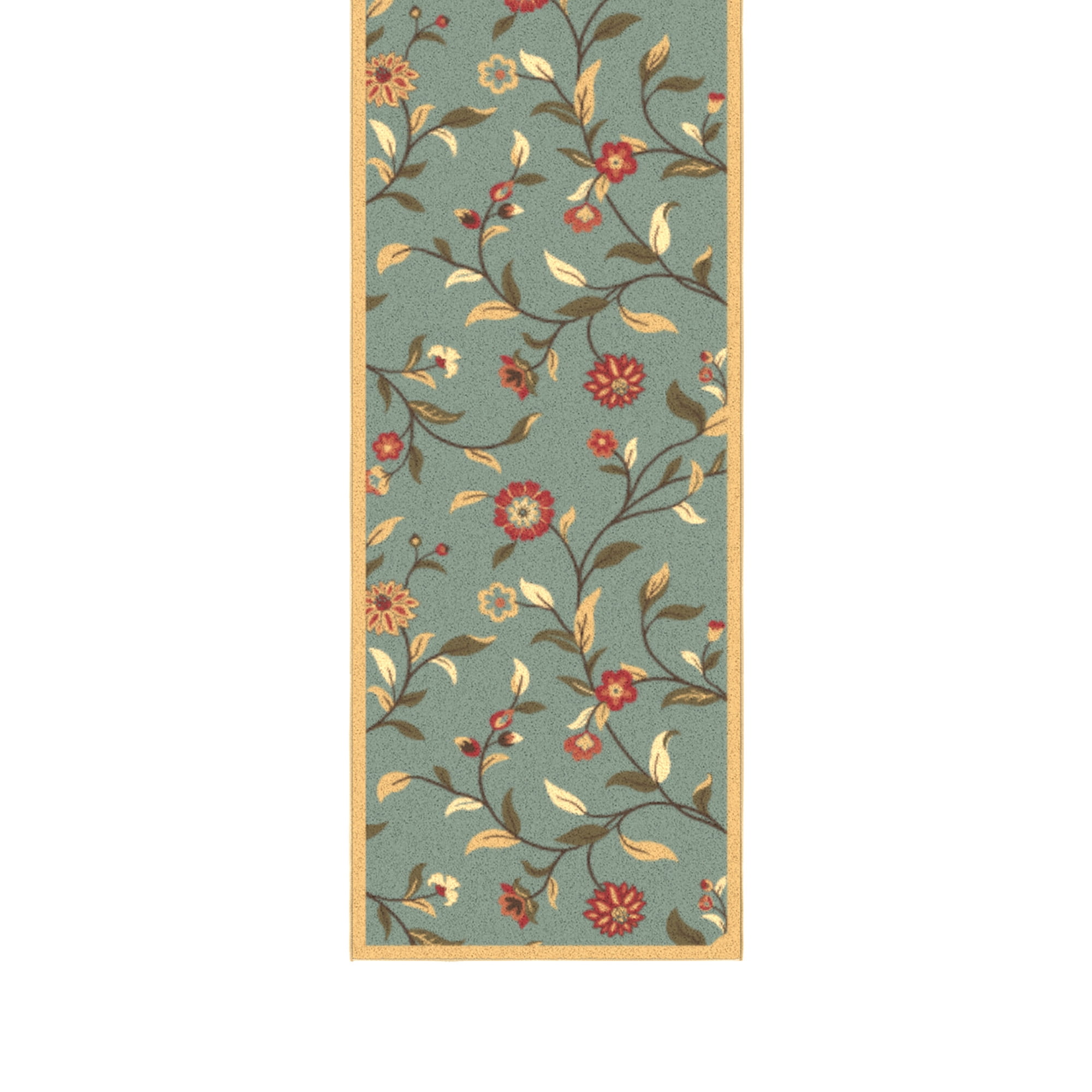 Ottomanson Extra Long Runner Rug 2'7" x 21' – Non-Slip Low Pile Hallway Carpet, Floral Seafoam Green