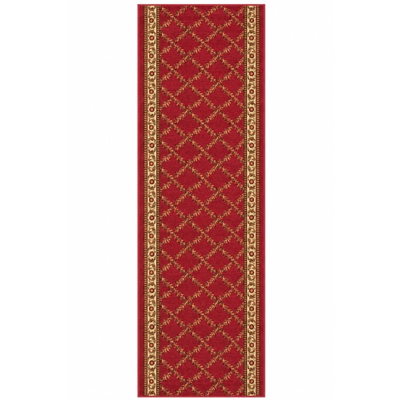 Ottomanson Extra Long Runner Rug 2'7" x 25' – Non-Slip Low Pile Hallway Carpet, Trellis Burgundy Red