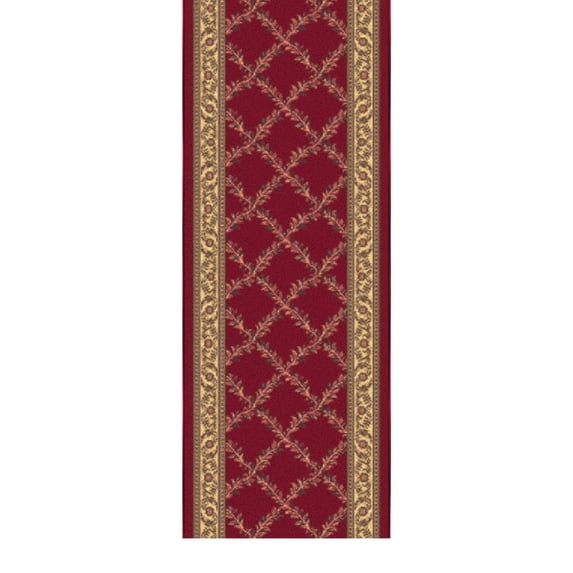 Ottomanson Extra Long Runner Rug 2'7" x 25' – Non-Slip Low Pile Hallway Carpet, Trellis Burgundy Red