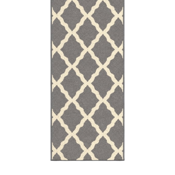 Ottomanson Extra Long Runner Rug 2'7" x 29' – Non-Slip Low Pile Hallway Carpet, Trellis Gray