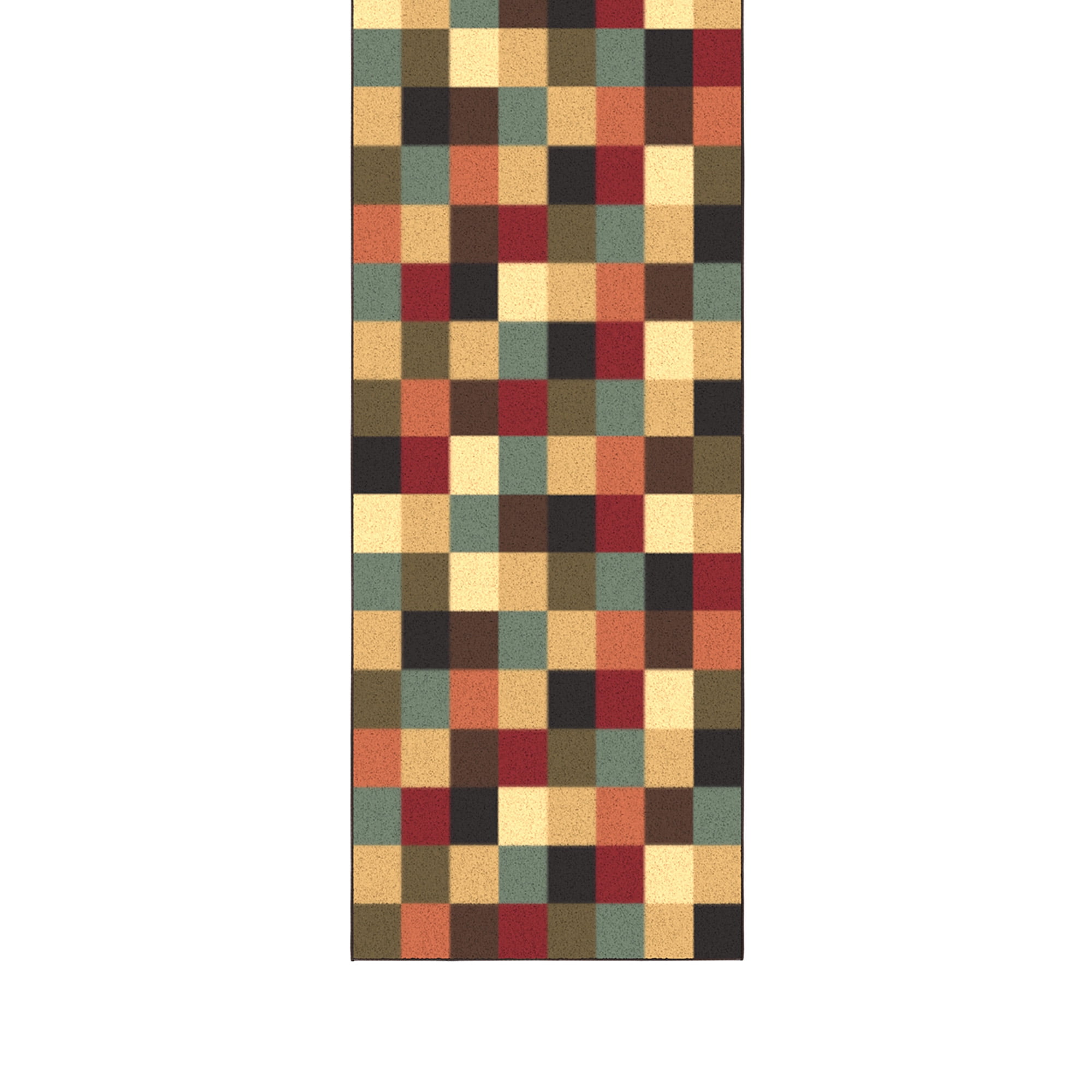 Ottomanson Extra Long Runner Rug 2'7" x 31' – Non-Slip Low Pile Hallway Carpet, Checkered Multicolor