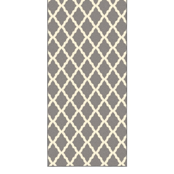 Ottomanson Extra Long Runner Rug 2'7" x 35' Non-Slip Low Pile Hallway Carpet, Trellis Gray
