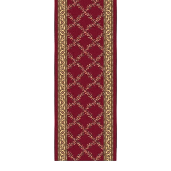 Ottomanson Extra Long Runner Rug 2'7" x 41'  Non-Slip Low Pile Hallway Carpet, Trellis Burgundy Red