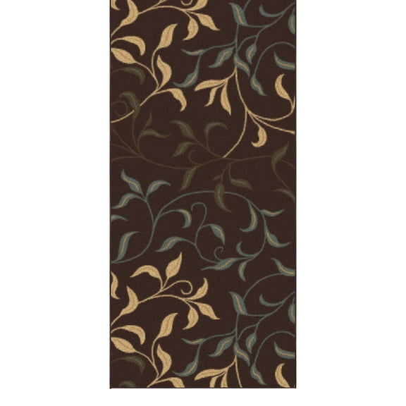 Ottomanson Extra Long Runner Rug 2'7" x 49' Non-Slip Low Pile Hallway Carpet, Leaf Brown
