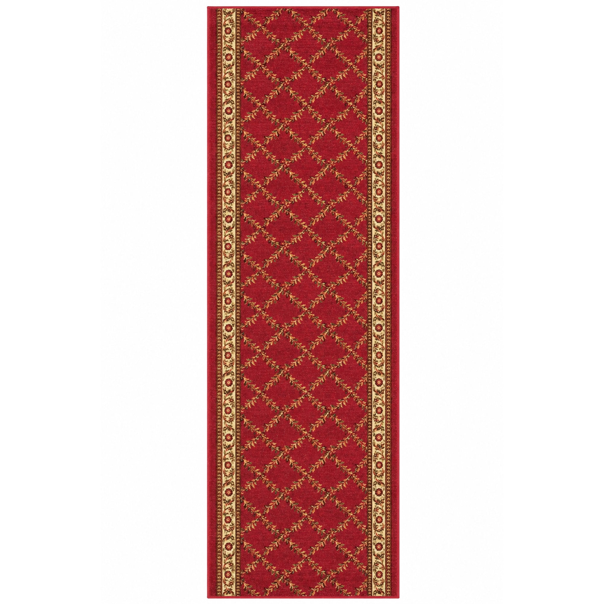 Ottomanson Extra Long Runner Rug 2'7" x 51' – Non-Slip Low Pile Hallway Carpet, Trellis Burgundy Red
