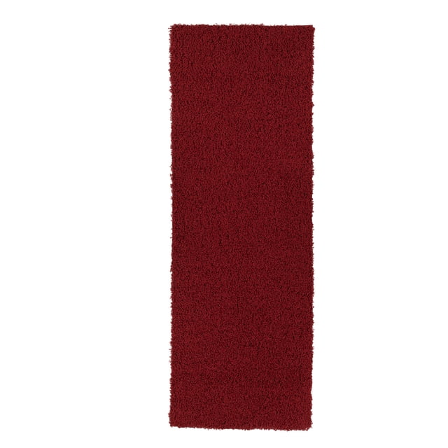 Ottomanson Fluffy Solid 2x5 Indoor Shag Runner Rug, 2' x 5', Red